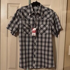 Wrangler Men's Casual Plaid Shirt in Black and Gray